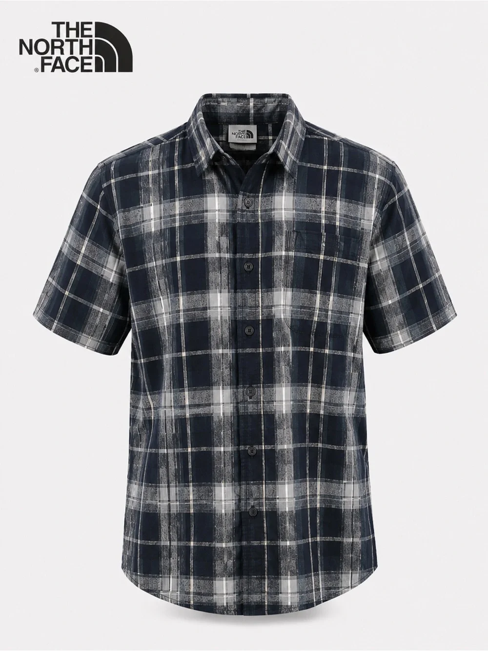 The North Face Men's Blue and Gray Plaid Shirt